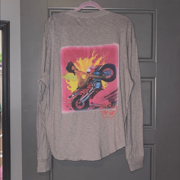 Boys Lie Gray Long Sleeve shirt with round neckline - girl on motorcycle design - Picture 1 of 8